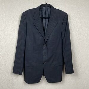 Vintage Gucci Wool Cashmere Blazer Suit Jacket Charcoal Pinstripe IT 56